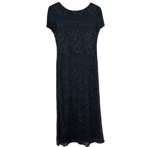 Jessica Howard Vintage 90s Maxi/Formal Dress, Black w/Blue Metallic Thread SZ 10 - Picture 2 of 13